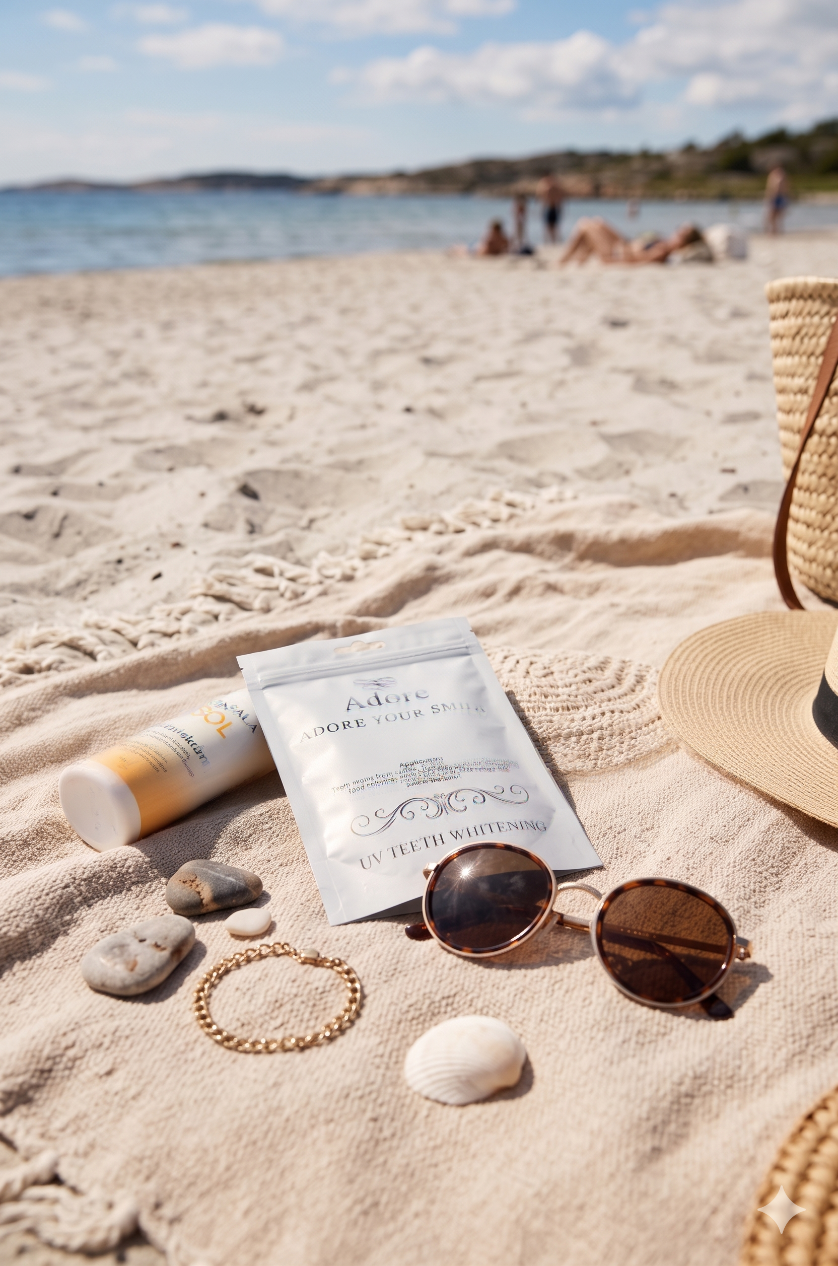 Adore UV Teeth Whitening Kit för tandblekning på stranden och i solarium